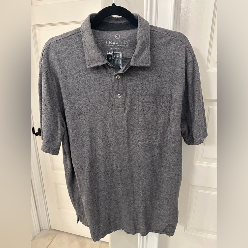 Free Fly Polo Shirt Mens XL Gray Solid Performance Bamboo Lightweight Casual EUC
